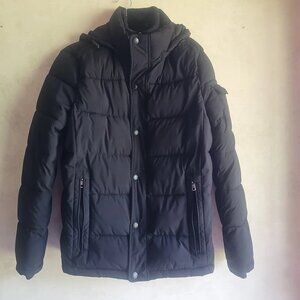 Women's Calvin Klein Black Long Sleeve Hooded Coat w/ Pockets-Size Small